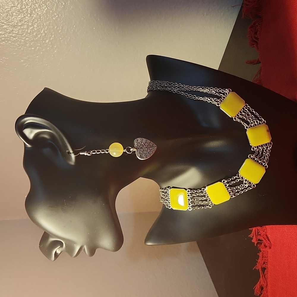 Fun silver and lime green necklace and earring set